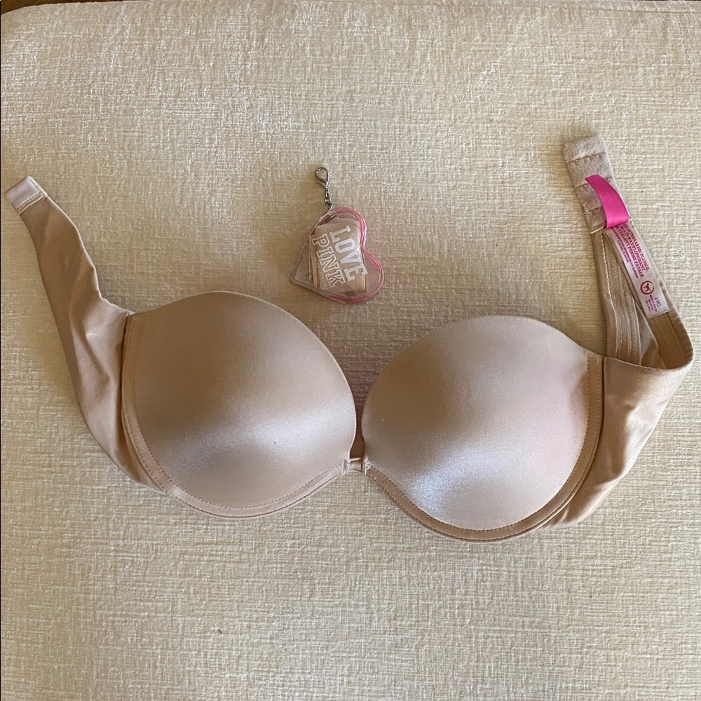 VS PINK Heartbreaker Plunge 34C Nude Strapless Push-up Bra